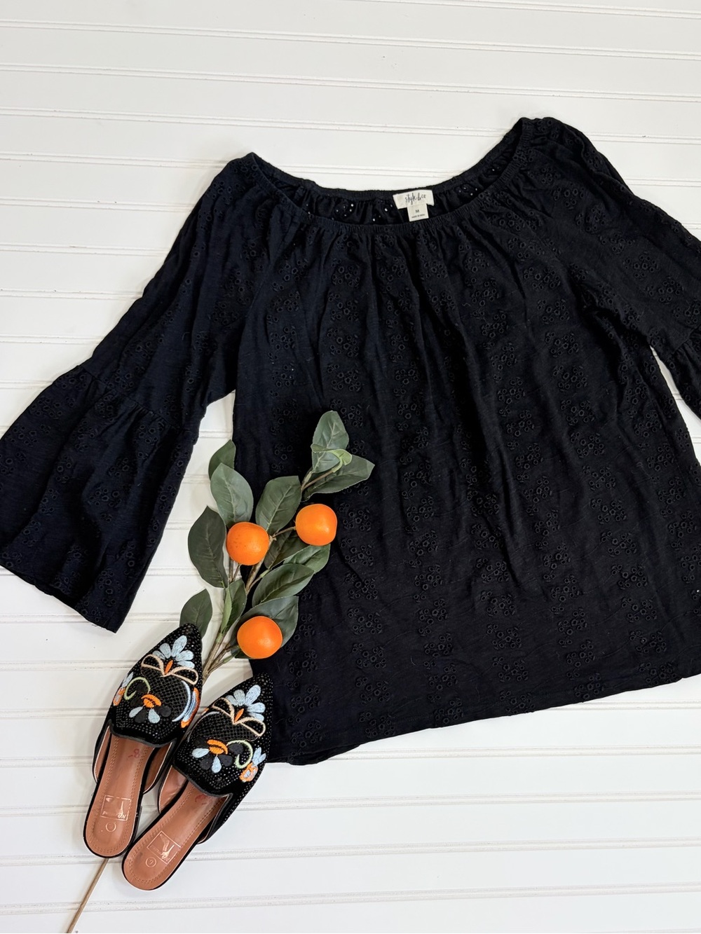 Style&Co Eyelet Bell Sleeve Off The Shoulder Top